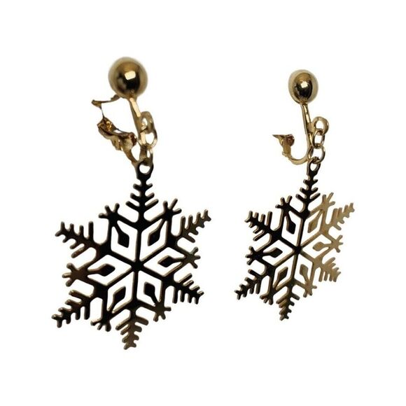 Avon Women’s Snowflake Gold Tone Dangle Drop Vintage Clip-on Earrings 1.75” - Picture 3 of 7